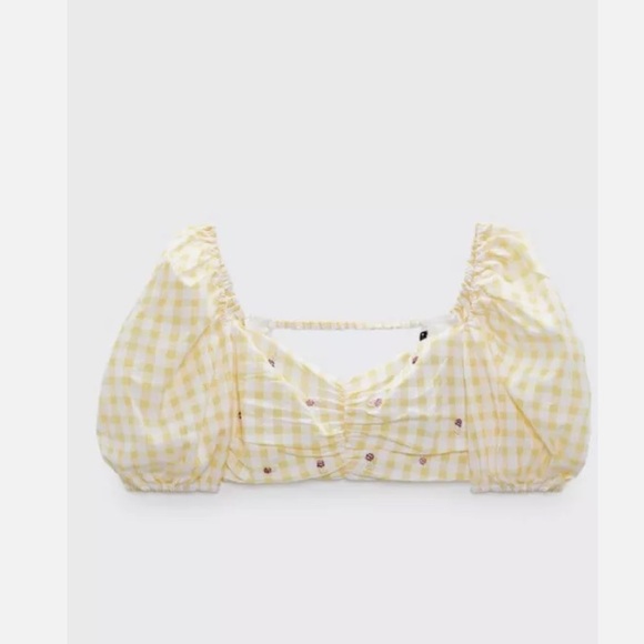 Zara limited edition back open embroidered gingham print crop top - Picture 6 of 6